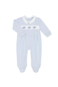 Load image into Gallery viewer, Blue Pumpkin Patch Embroidered Footie
