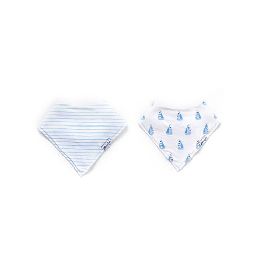 Sky Blue Stripe and Cape Cod Sails Organic Bandana Bib Set
