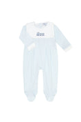 Load image into Gallery viewer, Blue Herringbone Embroidered Collared Footie
