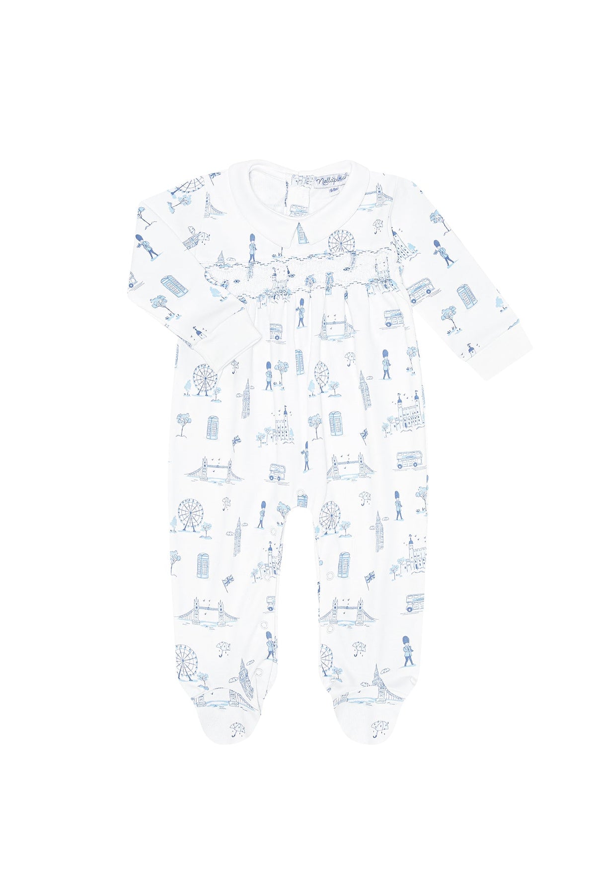 Blue London Toile Smocked Footie