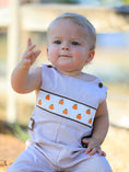 Load image into Gallery viewer, Fall Halloween & Thanksgiving  Pumpkin Smock Embroidered Boys Romper
