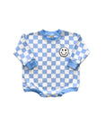 Load image into Gallery viewer, Bubble Romper | Checkered Smiley Blue
