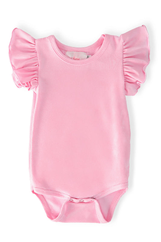 BUBBLEGUM PINK S/S FLUTTER BODYSUIT