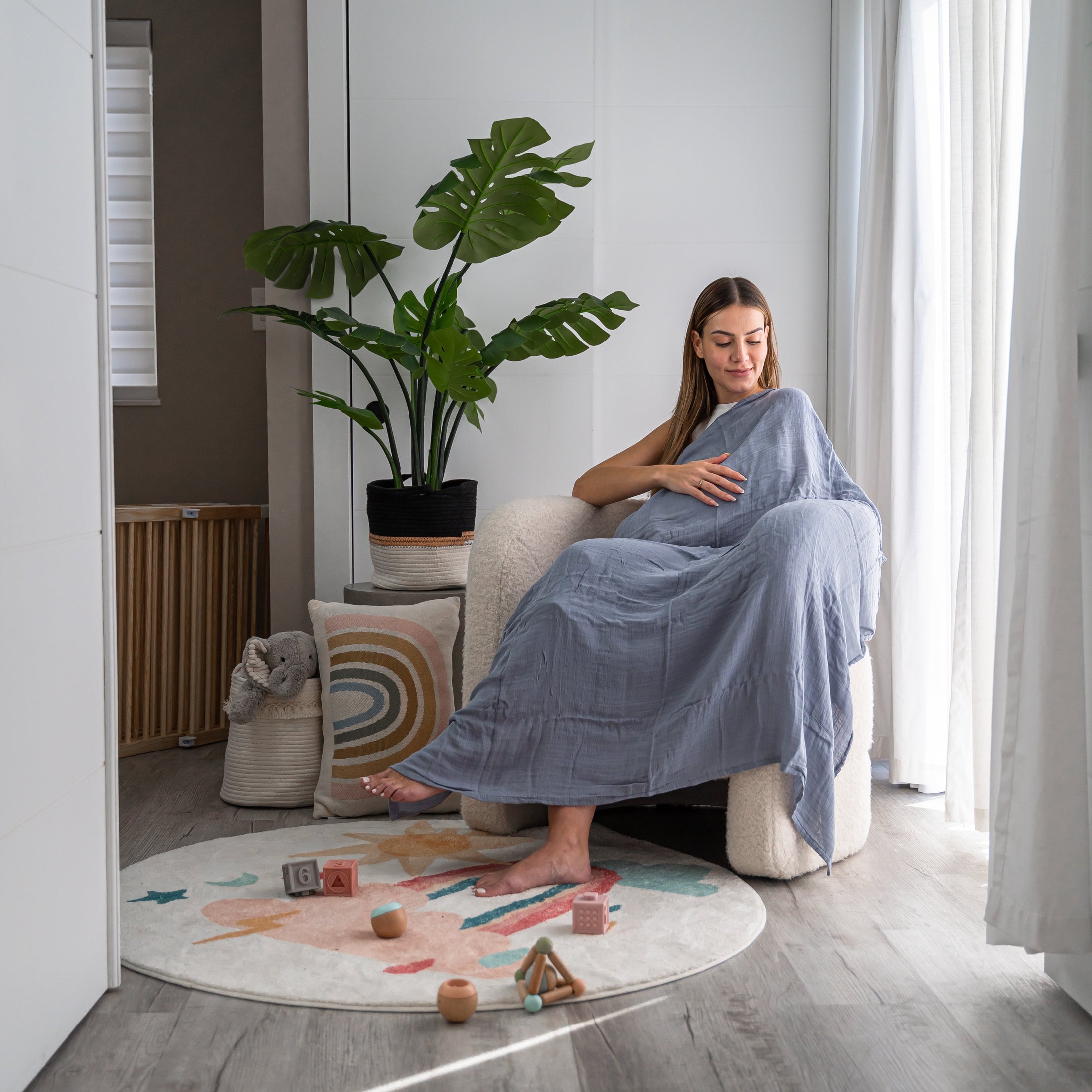 Muslin Swaddle Blankets in Pacific, Cedar, Sage, Blush, 4 Pack