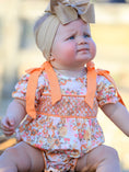 Load image into Gallery viewer, Peach Bow Smocked Floral Baby Bubble
