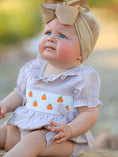 Load image into Gallery viewer, Fall Halloween & Thanksgiving Pumpkin Embroidery Smock Plaid Baby Girl Romper
