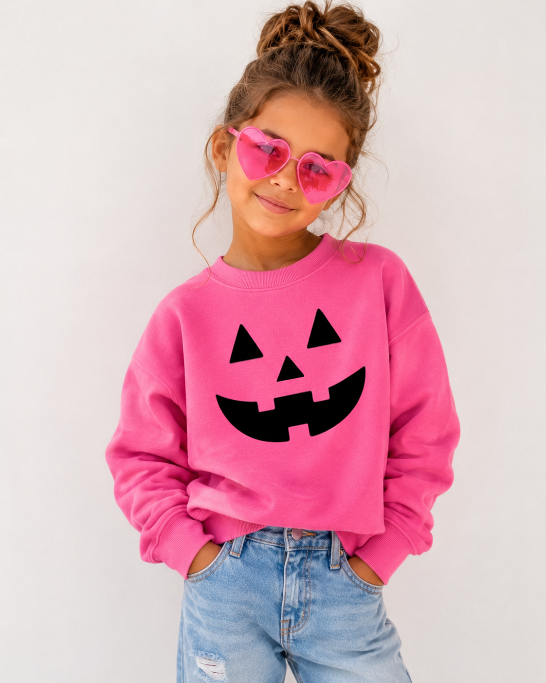 🎀 Pink Jack-o’-Lantern Girls Sweatshirt – Cute Halloween Pullover