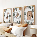 Load image into Gallery viewer, Safari Animals Wall Art Set of 3 Prints for Nursery
