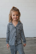 Load image into Gallery viewer, Girl's Bamboo Button Up Lounge Set | Black Gingham
