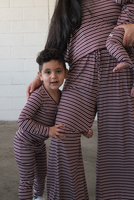 Bamboo Two Piece Pajamas | Maroon Stripe