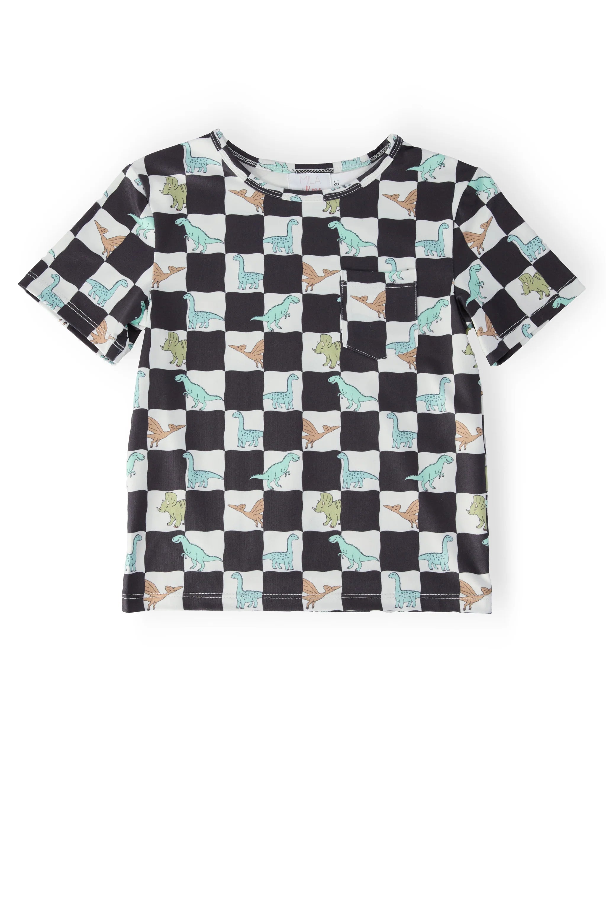 BOYS DINO CHECKERS S/S POCKET TEE