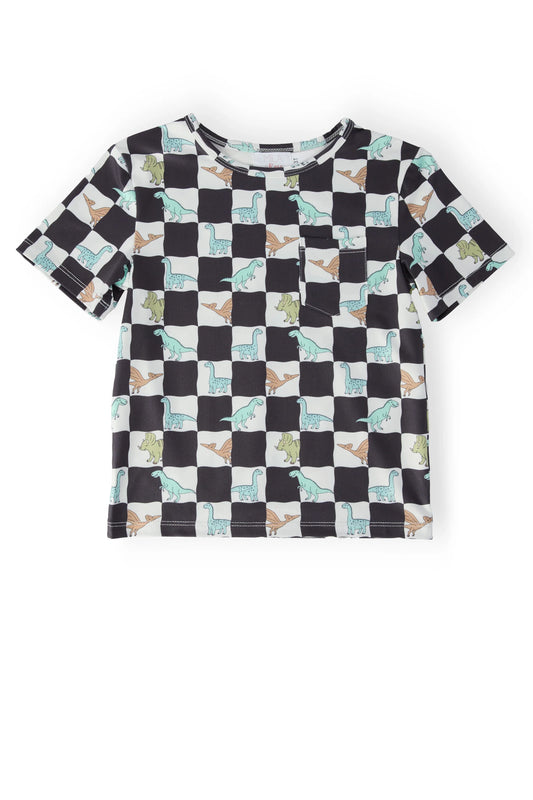 BOYS DINO CHECKERS S/S POCKET TEE