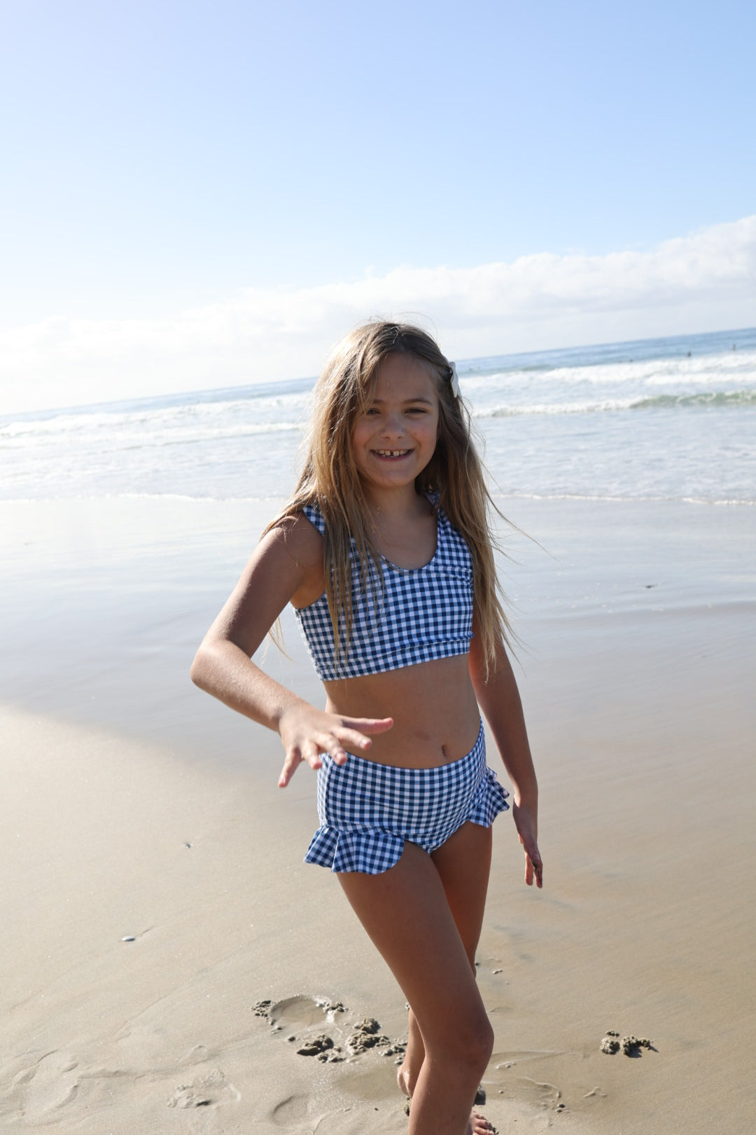 Girls Two Piece Swimsuit | Blue Gingham
