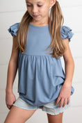 Load image into Gallery viewer, Ella Dusty Blue Ribbed Flutter Shirt
