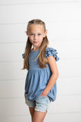 Load image into Gallery viewer, Ella Dusty Blue Ribbed Flutter Shirt
