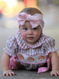 Load image into Gallery viewer, Fall Thanksgiving Lapel Plaid Chick Embroidery Smocking Bow Baby Girls Romper
