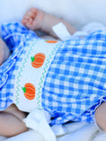 Load image into Gallery viewer, Fall Thanksgiving& Halloween Blue Pumpkin Smock Embroidery Baby Girl Romper
