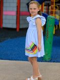 Load image into Gallery viewer, Girls Back To School Crayon Dress Ruffle Petal Collar Applique
