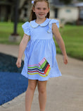 Load image into Gallery viewer, Girls Back To School Crayon Dress Ruffle Petal Collar Applique
