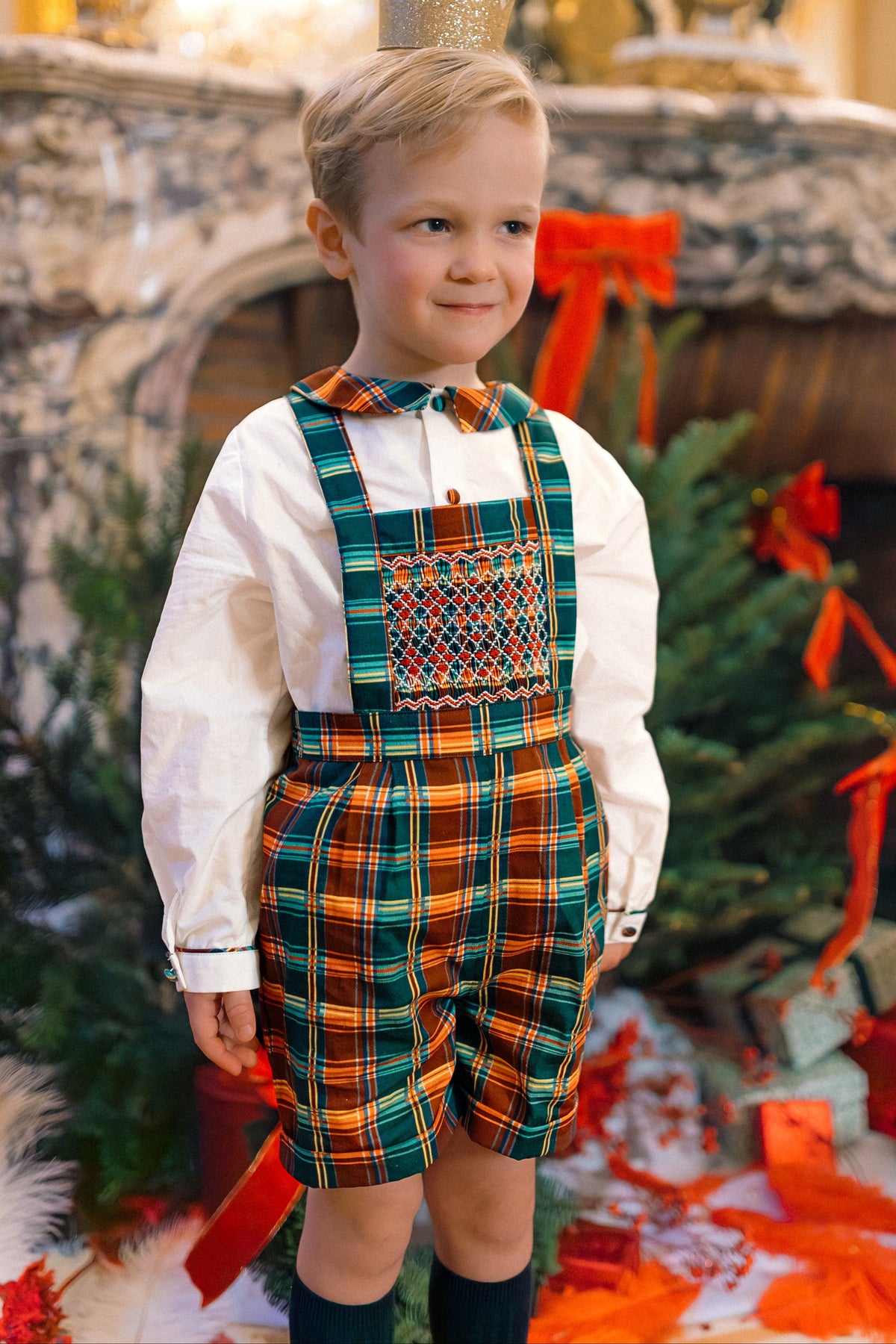GEORGE TARTAN ROUGE OVERALLS SET