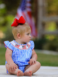 Load image into Gallery viewer, Pre-order 4th of july Flag Embroidery Smocking Girls Romper
