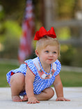 Load image into Gallery viewer, Pre-order 4th of july Flag Embroidery Smocking Girls Romper
