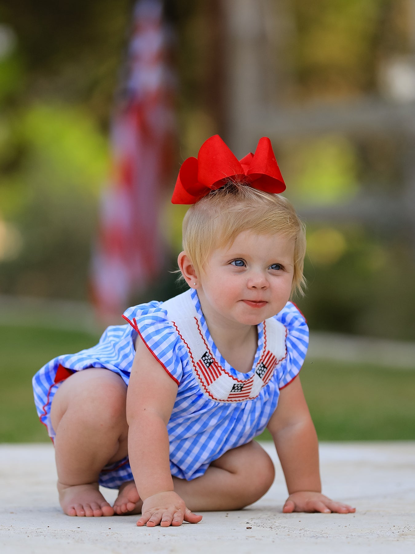 Pre-order 4th of july Flag Embroidery Smocking Girls Romper
