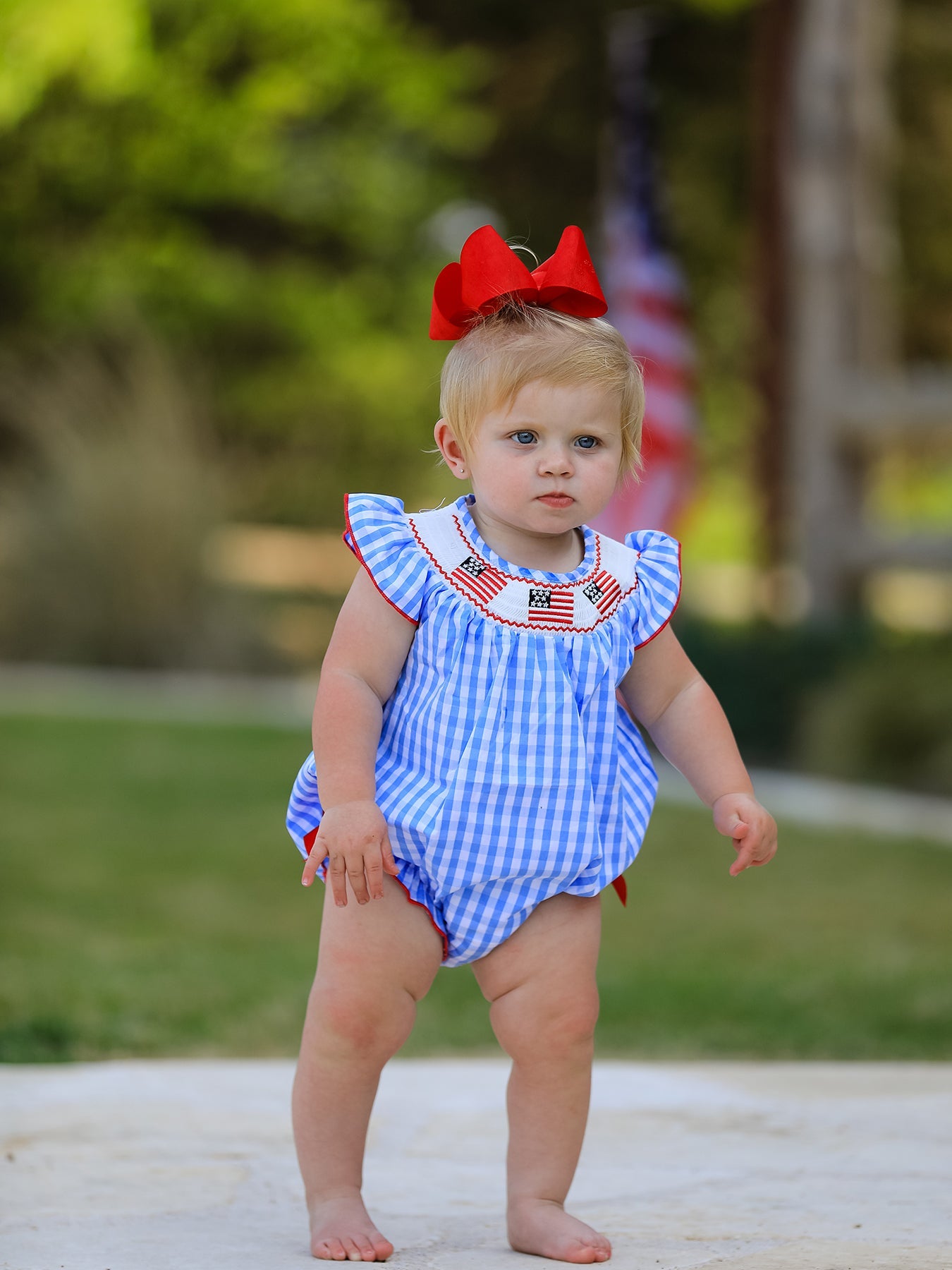 Pre-order 4th of july Flag Embroidery Smocking Girls Romper