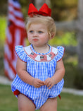 Load image into Gallery viewer, Pre-order 4th of july Flag Embroidery Smocking Girls Romper
