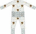 Load image into Gallery viewer, Max and Pippa - Bamboo Floral Highland Cow Zippie Convertible Pajamas
