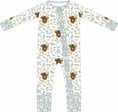 Load image into Gallery viewer, Max and Pippa - Bamboo Floral Highland Cow Zippie Convertible Pajamas
