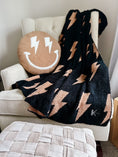 Load image into Gallery viewer, Black + Camel Bolt Cozy Blanket
