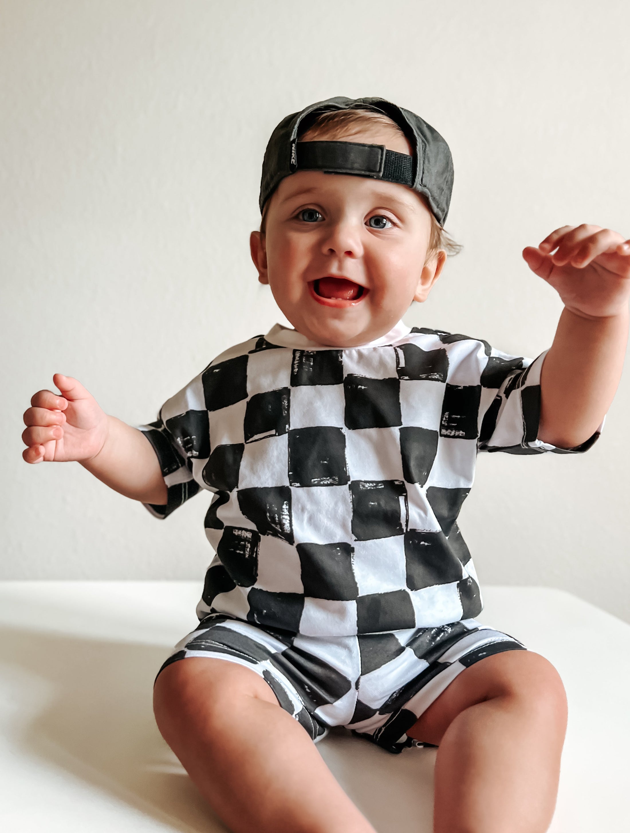 Organic Cotton Black & White Checkered Shorts Set