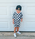 Load image into Gallery viewer, Organic Cotton Black & White Checkered Shorts Set
