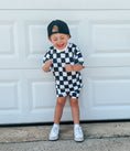 Load image into Gallery viewer, Organic Cotton Black & White Checkered Shorts Set
