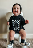 Load image into Gallery viewer, Checkered Ghost Bamboo Sweatshirt Romper
