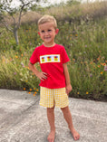 Load image into Gallery viewer, Back to School Crayon Smocked Boys Plaid Shorts Set
