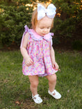 Load image into Gallery viewer, Spring Purple Floral Bow Ruffle Girl Bloomer Set
