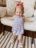 Load image into Gallery viewer, Smocked Red, White and Bows Bamboo Bubble Romper
