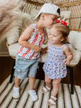 Load image into Gallery viewer, Smocked Red, White and Bows Bamboo Bubble Romper
