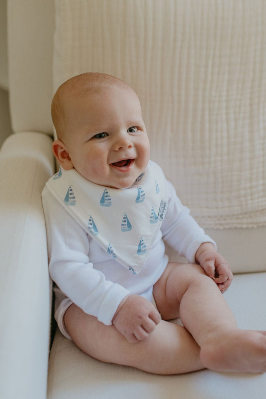 Sky Blue Stripe and Cape Cod Sails Organic Bandana Bib Set