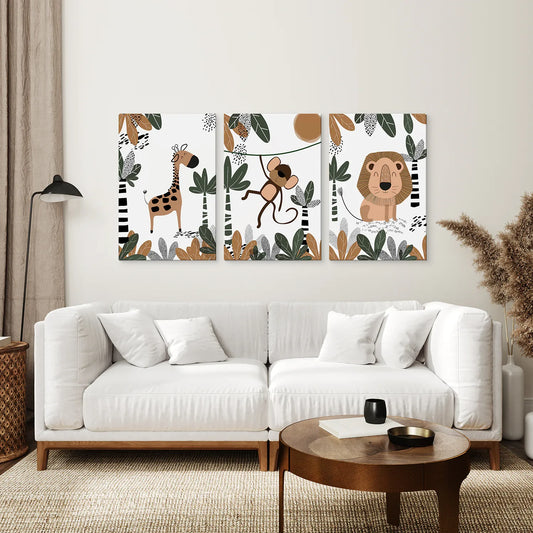 Safari Animals Wall Art Set of 3 Prints for Nursery