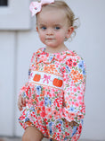 Load image into Gallery viewer, Fall Halloween & Thanksgiving Pumpkin Bow Smock Embroidered Floral Baby Girl Romper
