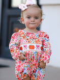 Load image into Gallery viewer, Fall Halloween & Thanksgiving Pumpkin Bow Smock Embroidered Floral Baby Girl Romper
