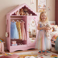 Load image into Gallery viewer, Kids Dress Up Storage with Mirror Roofed Wardrobe Closet with Open Hanging Rack
