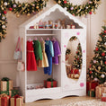 Load image into Gallery viewer, Kids Dress Up Storage with Mirror Roofed Wardrobe Closet with Open Hanging Rack
