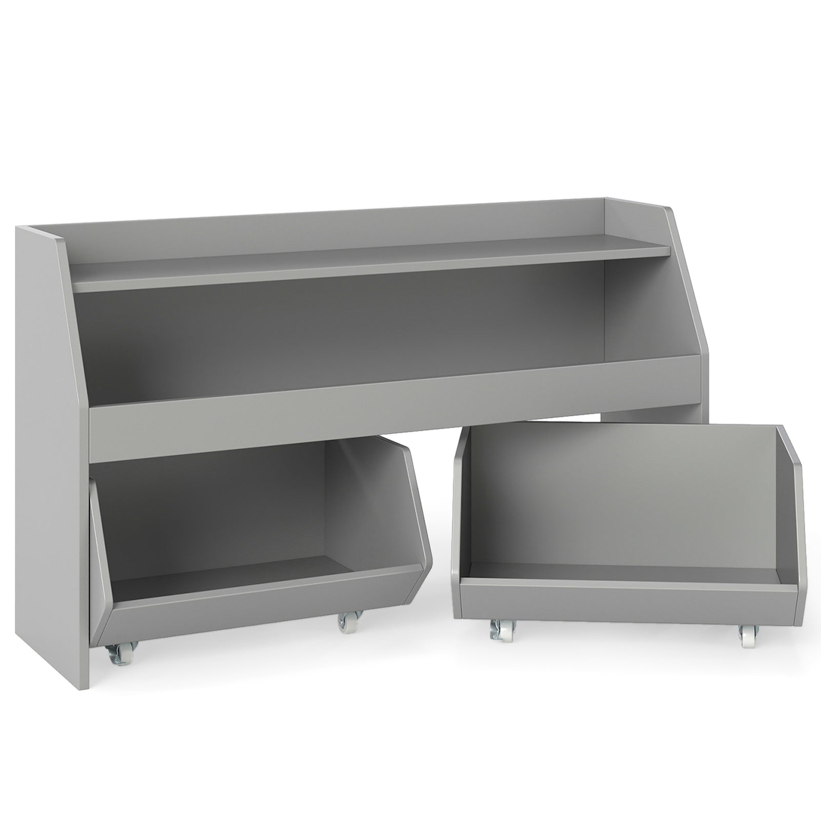 Kids Toy Storage Organizer Wooden Bookcase with 2 Movable Drawers