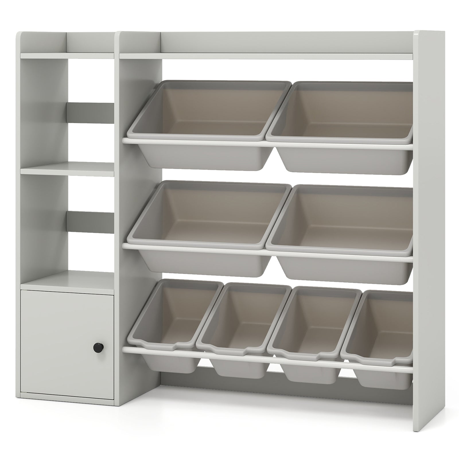 Kids Toy Storage and Bookshelf with Open Shelves and Single-door Cabinet