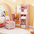 Load image into Gallery viewer, Kids Vanity Set Princess Girls Makeup Vanity Desk with Chair and 3-Color LED Lighted Mirror
