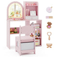 Load image into Gallery viewer, Kids Vanity Set Princess Girls Makeup Vanity Desk with Chair and 3-Color LED Lighted Mirror
